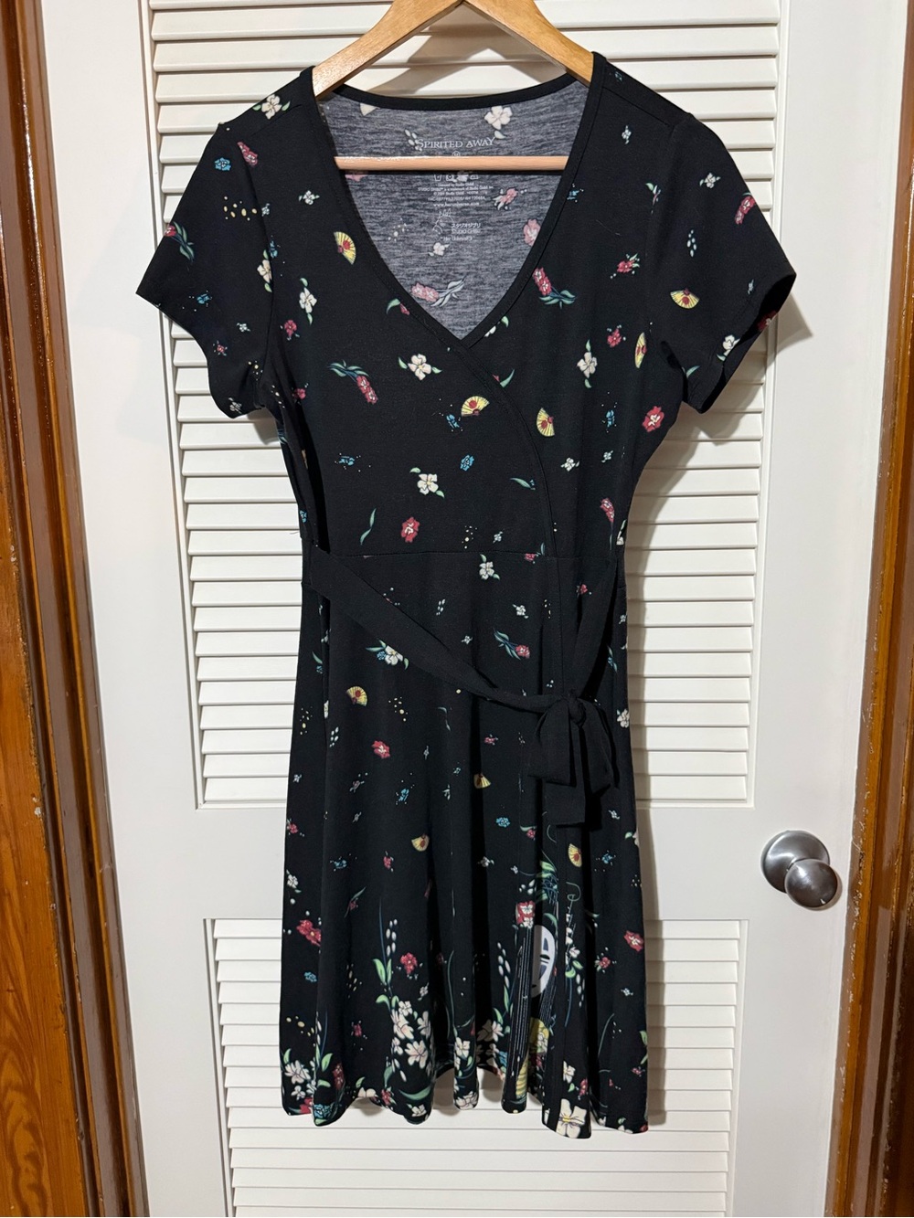 Spirited Away Black Floral Wrap-Style Knee Length Dress